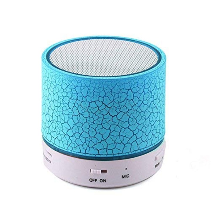 Mini Speaker KlaussTech cu Functie Conectivitate Bluetooth, MP3, Slot SD Card, Radio FM, Port USB, Lumini LED, Design Modern, Albastru