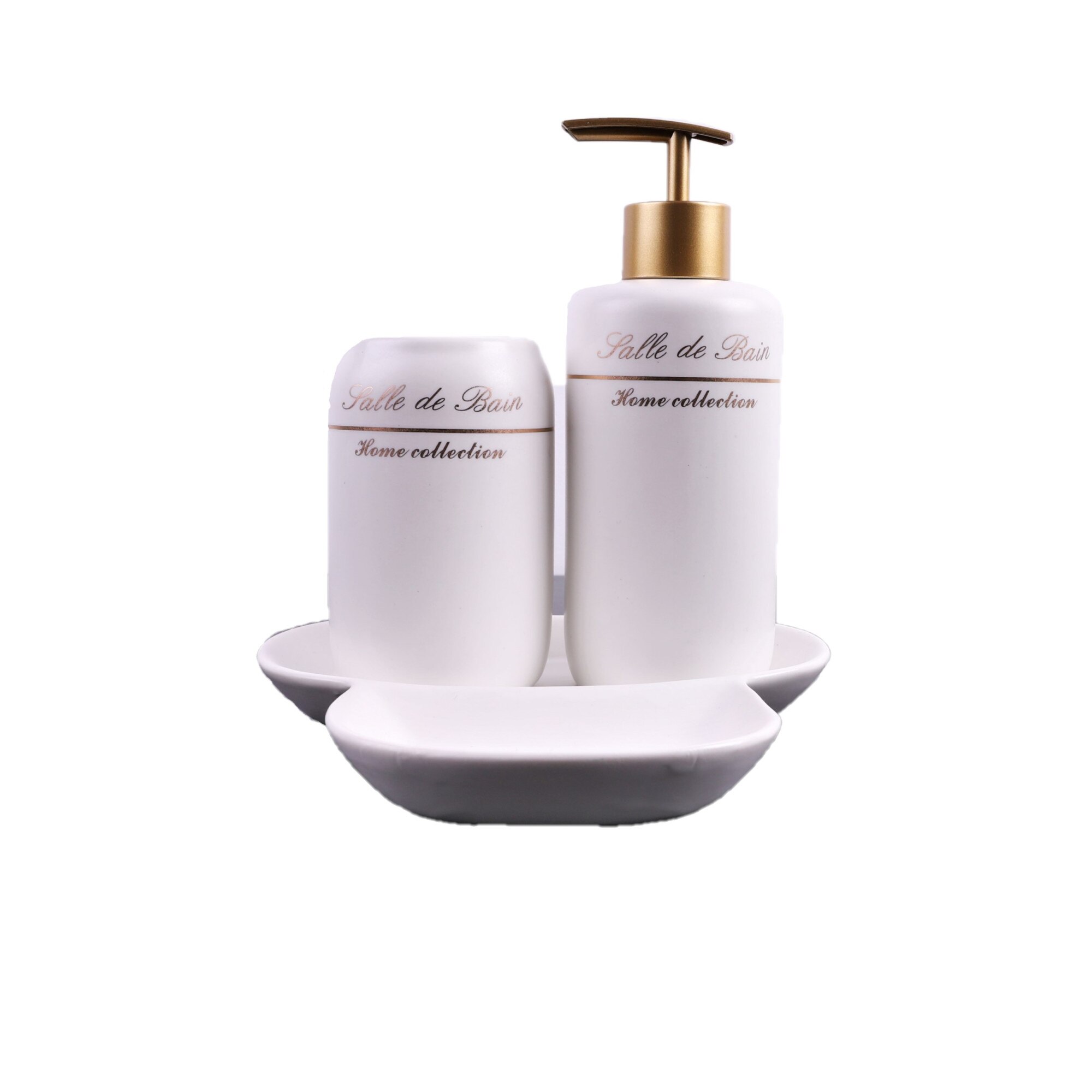 Set decorativ accesorii baie, ceramica, 3 piese, design unicat, culoare alba , text