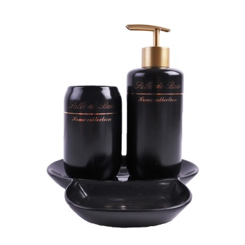 Set decorativ accesorii baie, ceramica, 3 piese, design unicat, culoare negru , text  Set decorativ accesorii baie, ceramica, 3 piese, design unicat, culoare negru , text