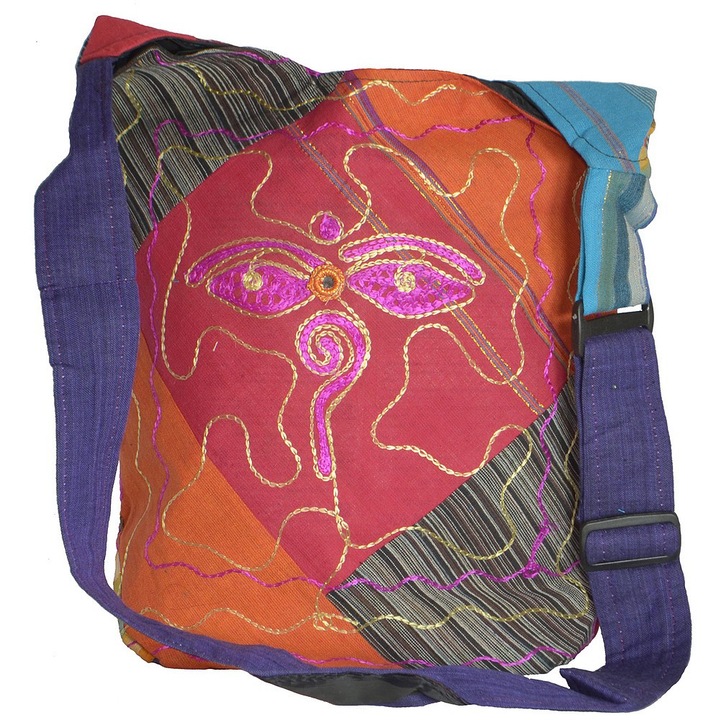 Geanta UNICAT din material textil, handmade in Nepal, EMLHB19