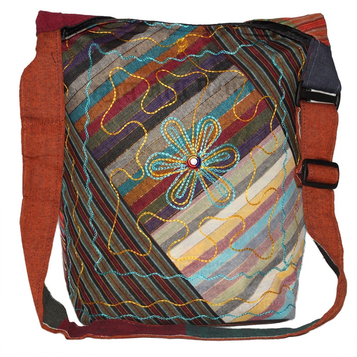 Geanta UNICAT din material textil, handmade in Nepal, EMLHB207