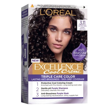 Vopsea de par permanenta cu amoniac L'Oreal Paris Excellence Cool Creme 3.11 Ultra Ash Dark Brown, 192 ml Vopsea de par permanenta cu amoniac L'Oreal Paris Excellence Cool Creme 3.11 Ultra Ash Dark Brown, 192 ml