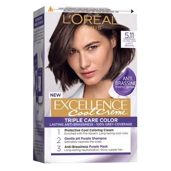 Vopsea de par permanenta cu amoniac L'Oreal Paris Excellence Cool Creme 5.11 Ultra Ash Light Brown, 192 ml Vopsea de par permanenta cu amoniac L'Oreal Paris Excellence Cool Creme 5.11 Ultra Ash Light Brown, 192 ml
