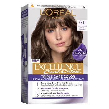 Vopsea de par permanenta cu amoniac L'Oreal Paris Excellence Cool Creme 6.11 Ultra Ash Dark Blonde, 192 ml Vopsea de par permanenta cu amoniac L'Oreal Paris Excellence Cool Creme 6.11 Ultra Ash Dark Blonde, 192 ml