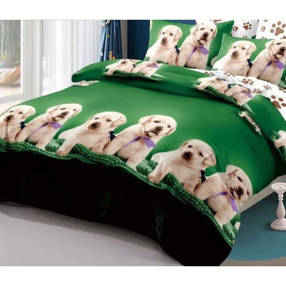 Set Lenjerie Finet, Cearceaf de Pat cu Elastic, 6 Piese, Pat 2 Persoane, Puppies