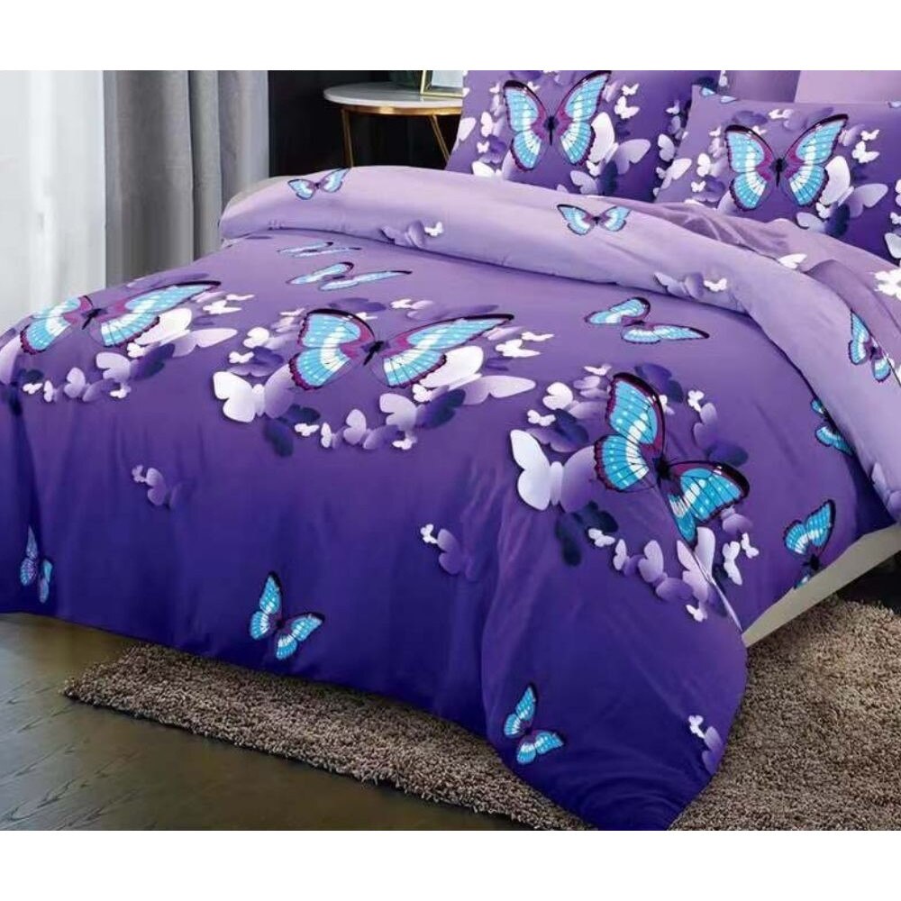 Set Lenjerie Finet, Cearceaf de Pat cu Elastic, 6 Piese, Pat 2 Persoane, Butterflies