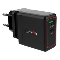 Incarcator LinkOn, 65W, Pentru Laptopuri, Tablete Si Telefoane, 65W USB-C PD3.0 PPS, 18W USB-A QC3.0, Cip GaN, MacBook Air, Dell, HP, Chromebook, Lenovo, Negru