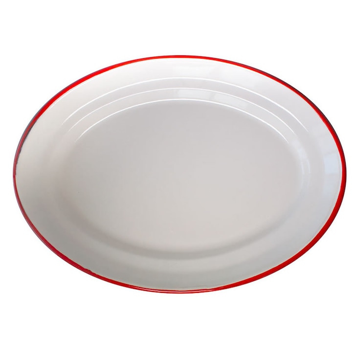 Raki Retro Ovális zománc tányér 30cm krém / piros