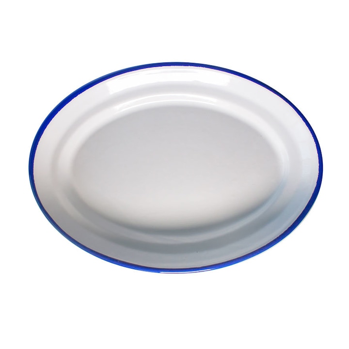Raki Retro Ovális zománc tányér 36cm fehér / kék