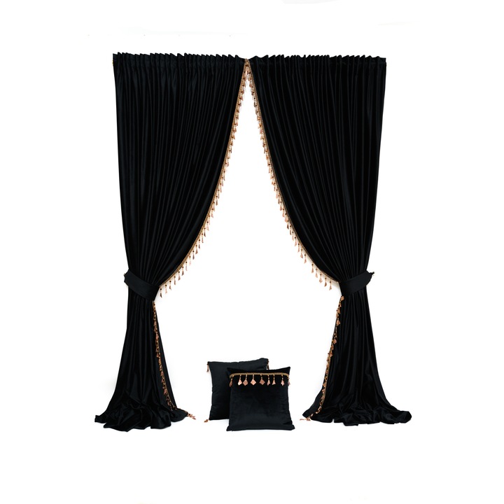 Комплект от 2 декоративни кадифени възглавници, черен, аксесоар 45х45 см