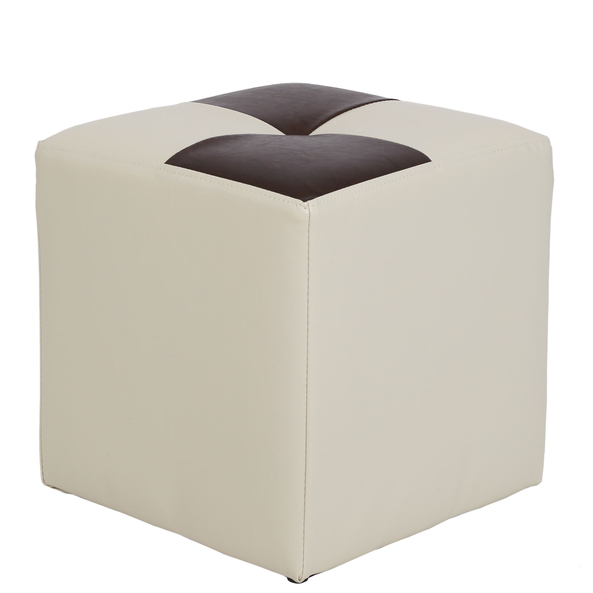 Taburet Cool bicolor, piele ecologica Crem/Maro, 36x36x38
