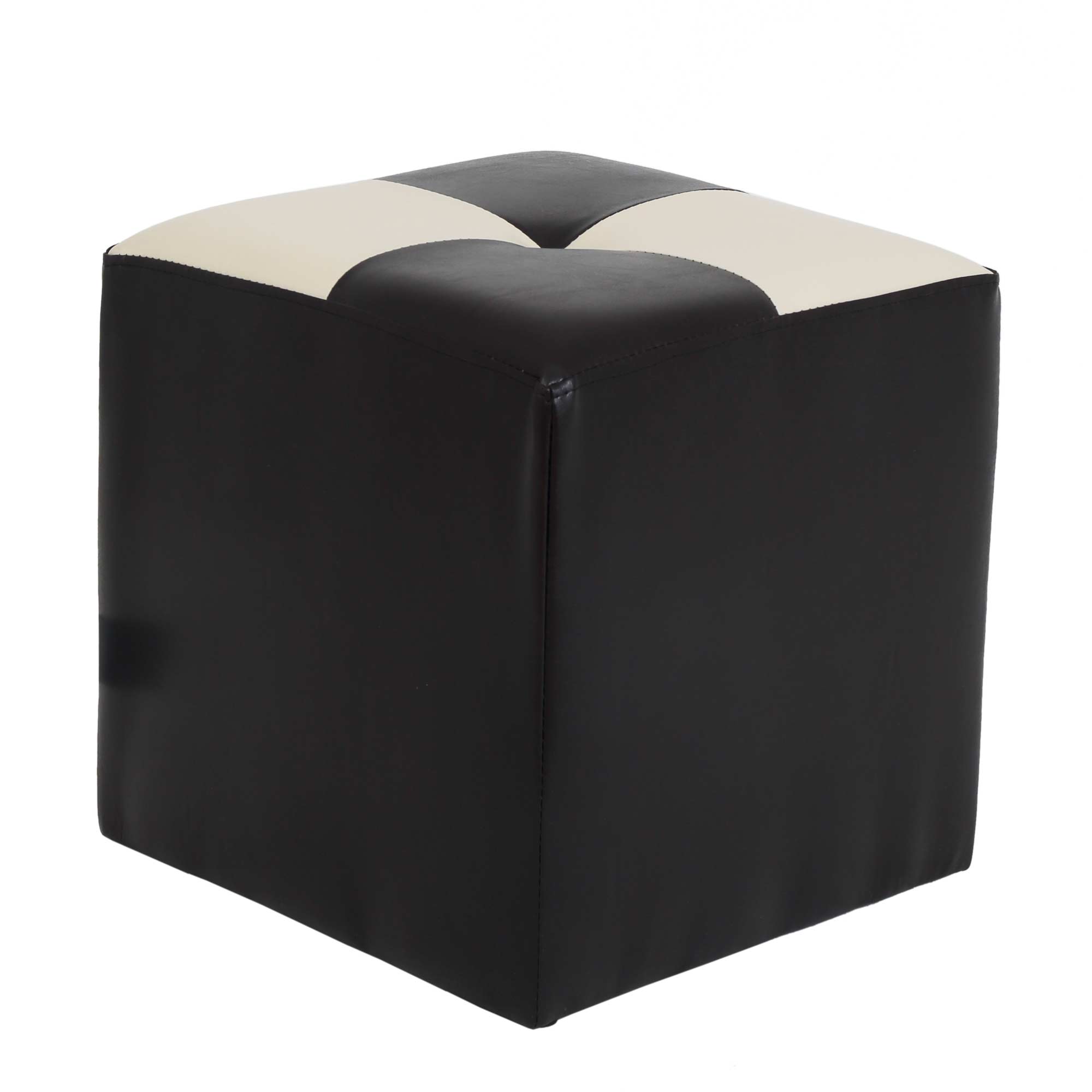 Taburet Cool bicolor, piele ecologica Negru/Crem, 36x36x38