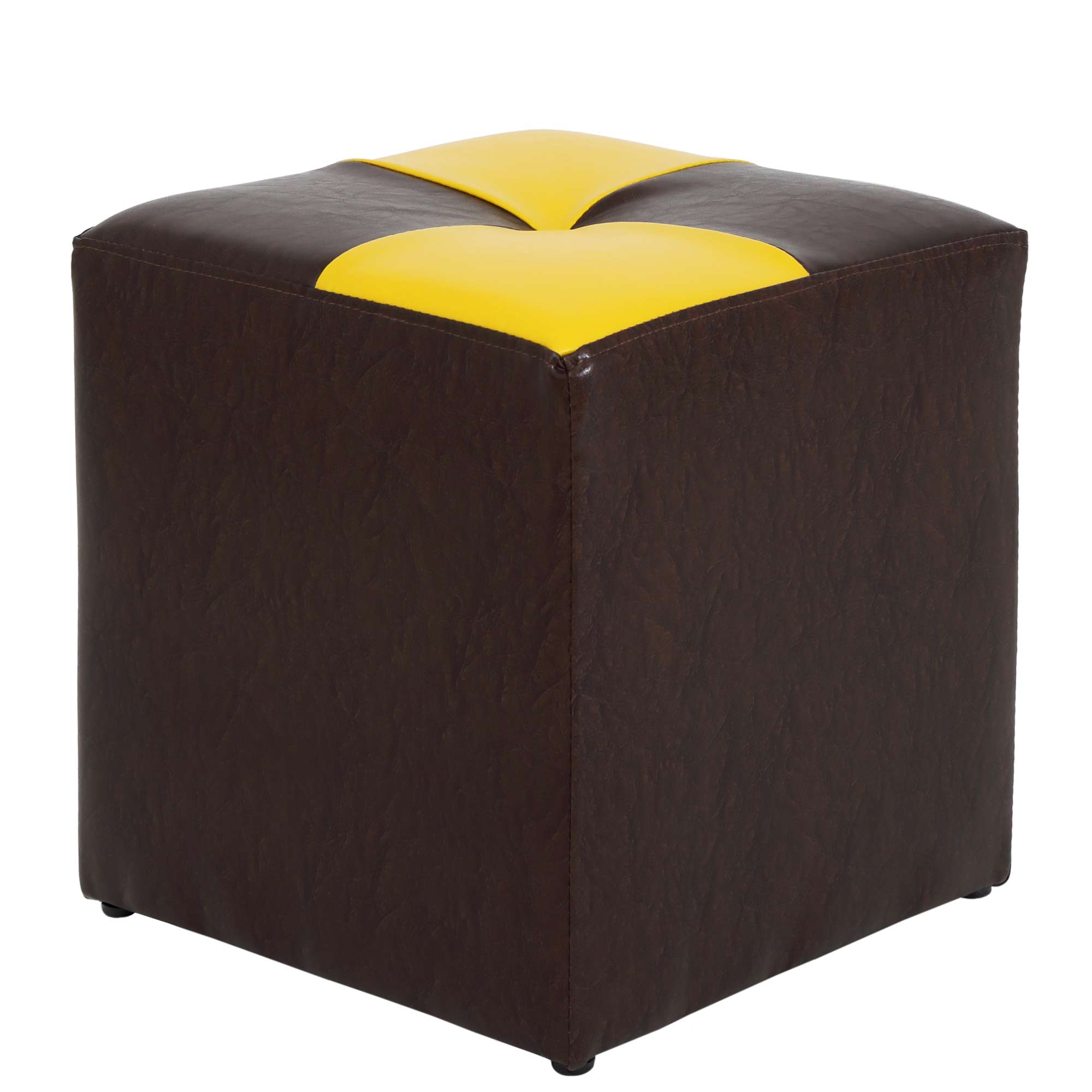Taburet Cool bicolor, piele ecologica Maro/Galben, 36x36x38