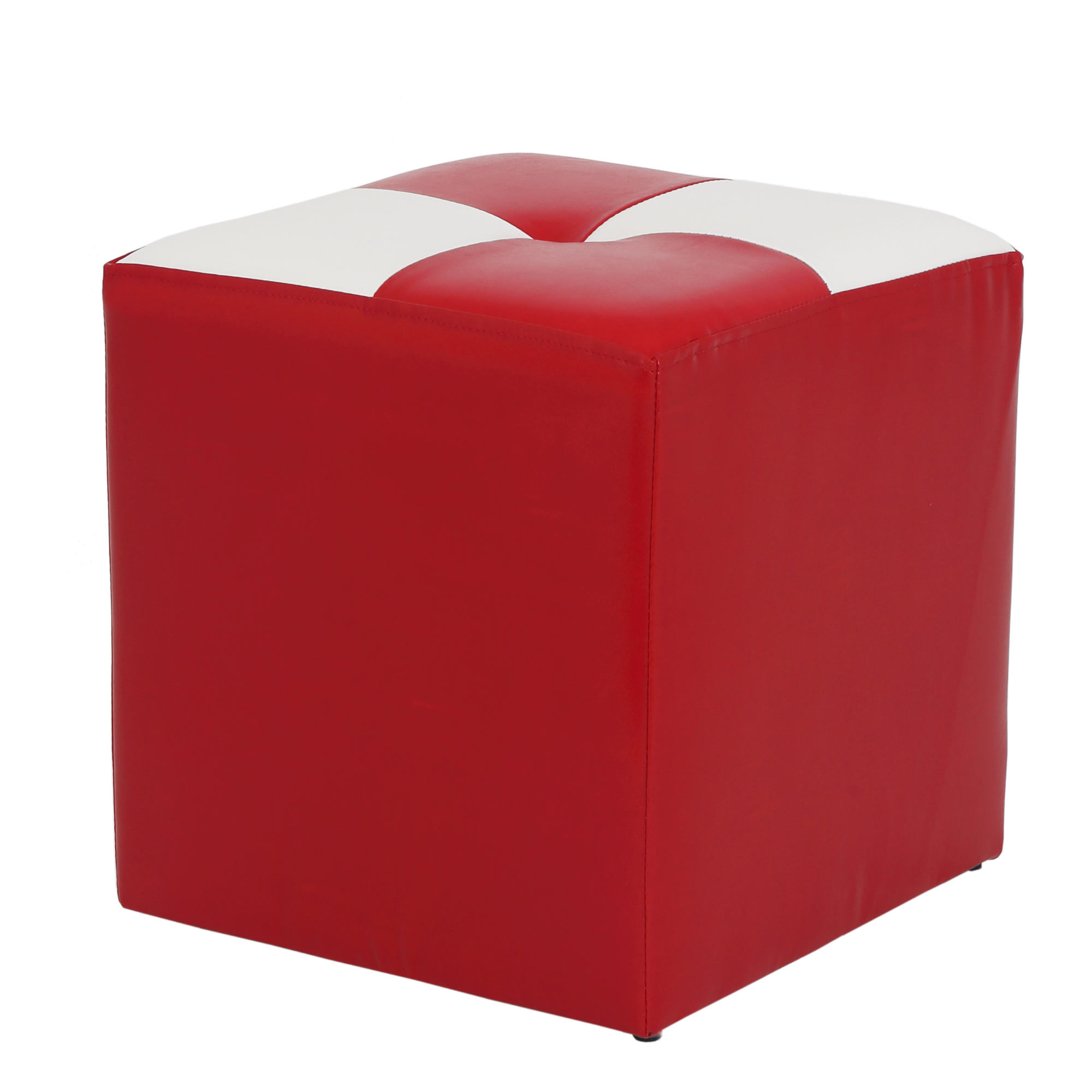 Taburet Cool bicolor, piele ecologica Rosu/Alb, 36x36x38