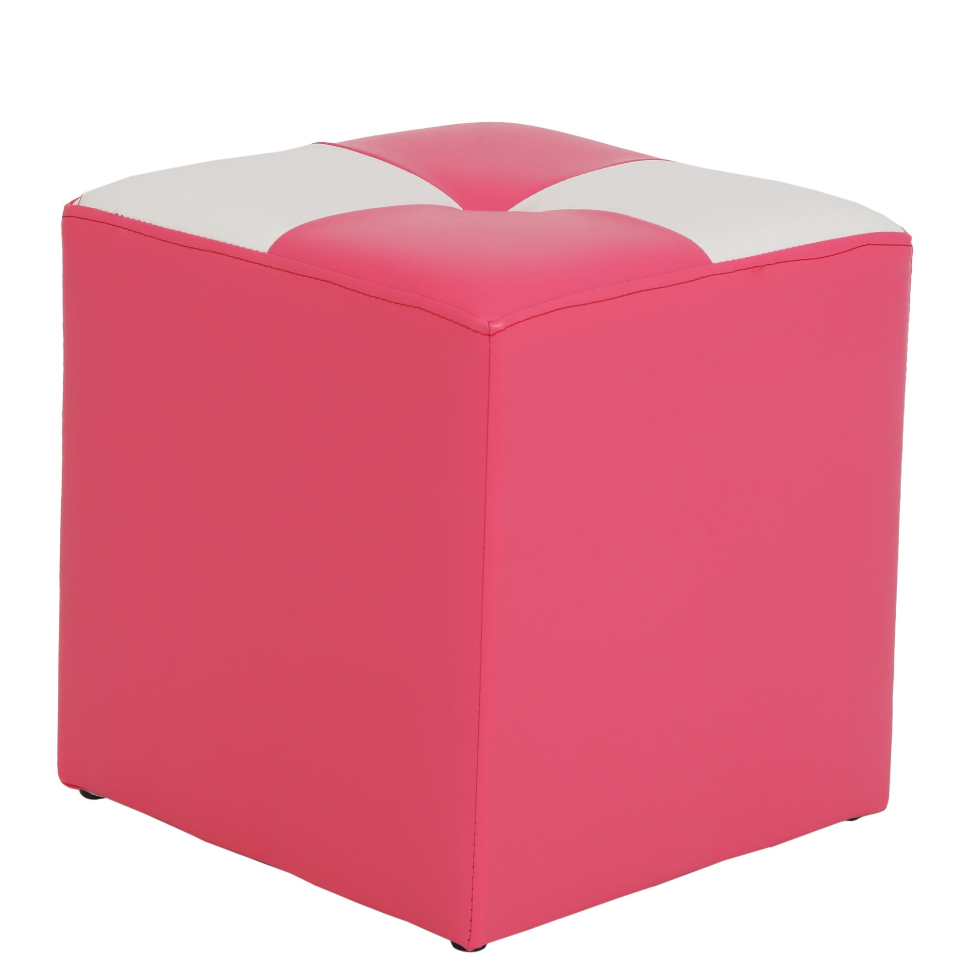 Taburet Cool bicolor, piele ecologica Roz/Alb, 36x36x38
