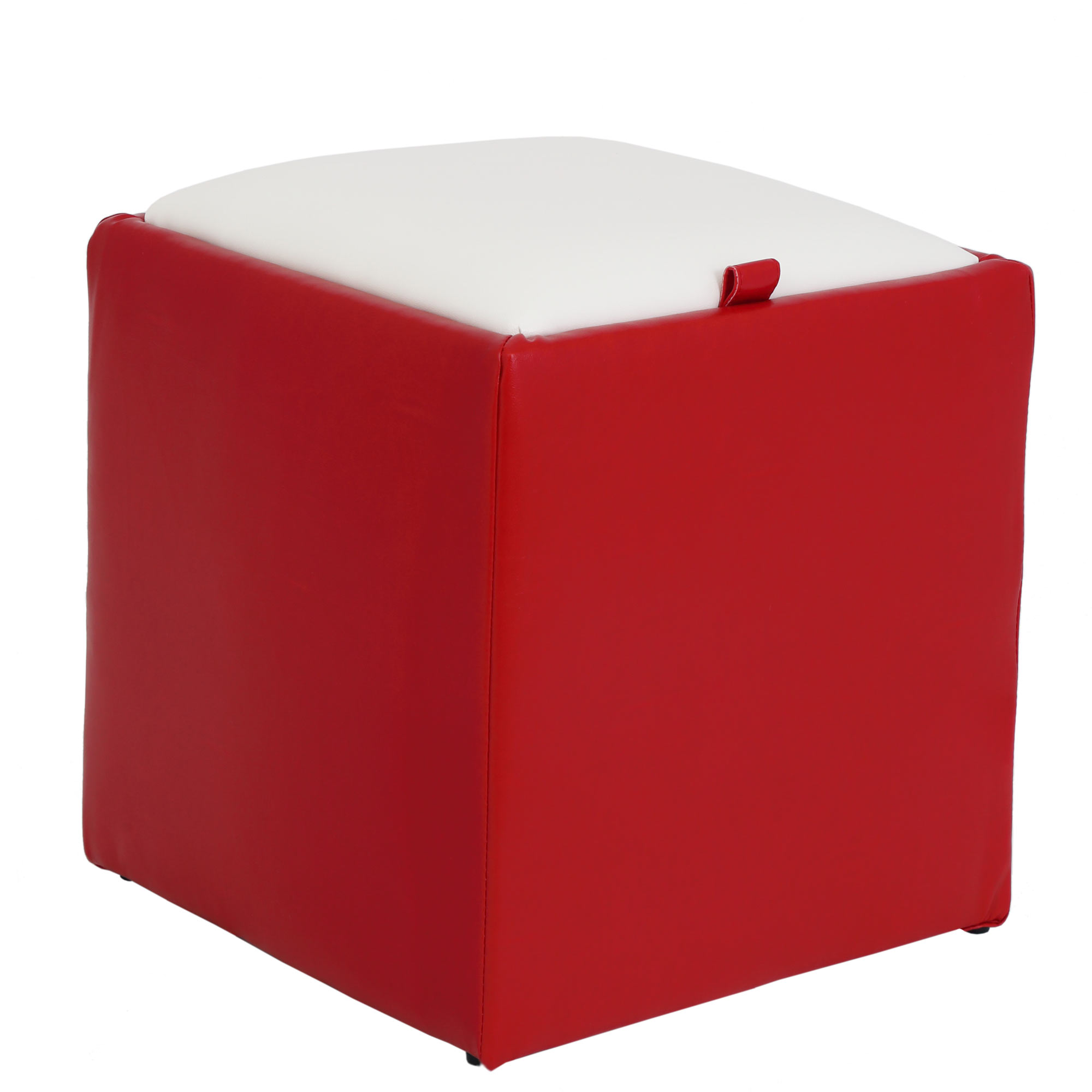 Taburet Box, piele ecologica Rosu/Alb 37x37x41