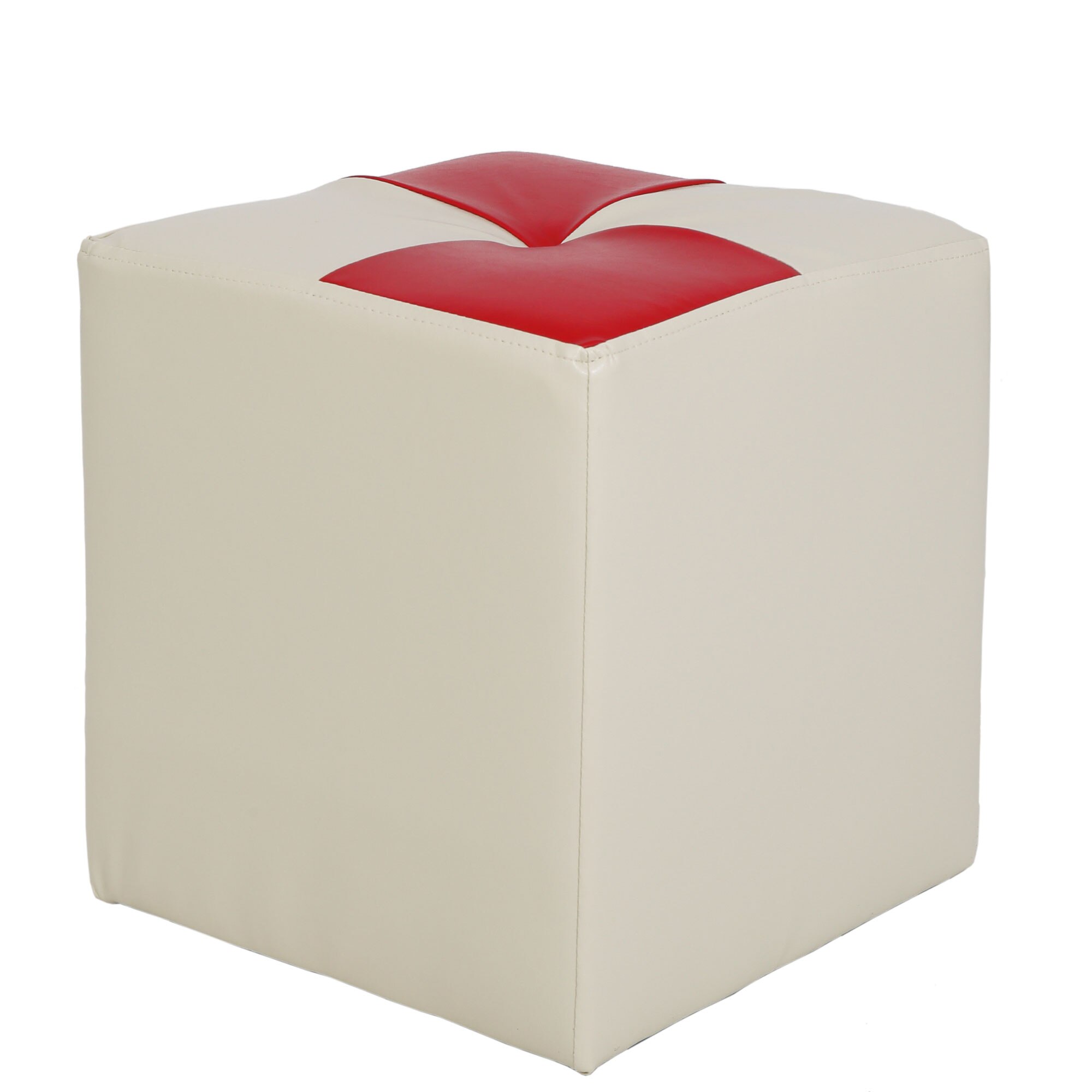 Taburet Cool bicolor, piele ecologica Crem/Rosu, 36x36x38