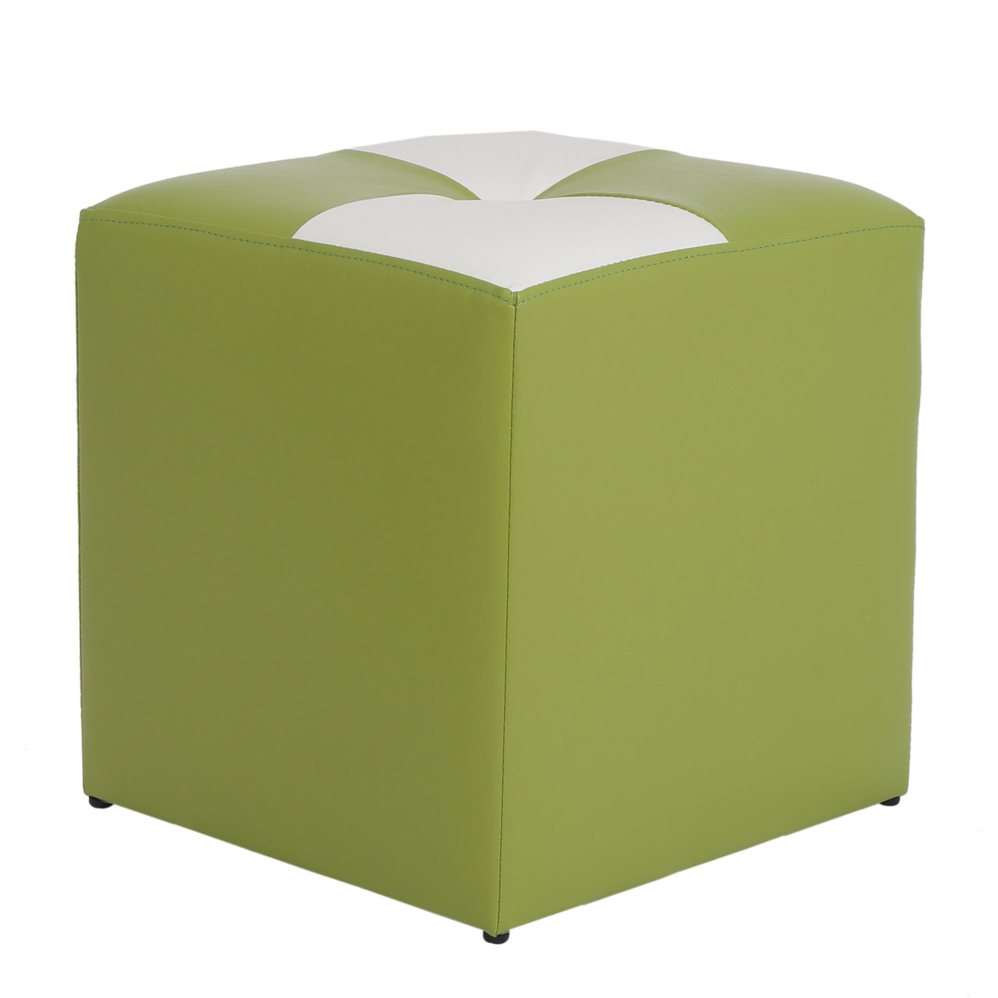 Taburet Cool bicolor, piele ecologica Verde/Alb, 36x36x38