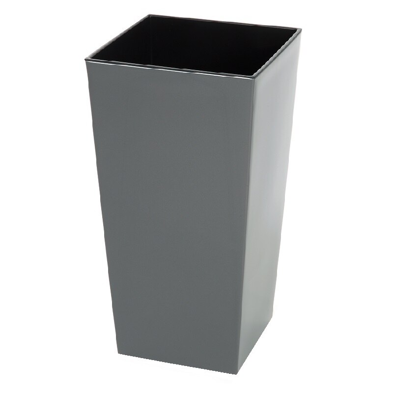 Ghiveci decorativ basic patrat inalt, 35x35x68cm, cu insert detasabil 20L, ANTRACIT glossy