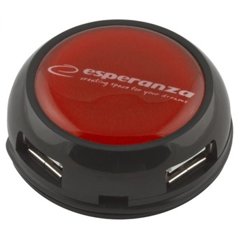 Hub USB Esperanza YOYO cu 4 porturi , USB 2.0 , Rosu , cablu retractabil Hub USB Esperanza YOYO cu 4 porturi , USB 2.0 , Rosu , cablu retractabil
