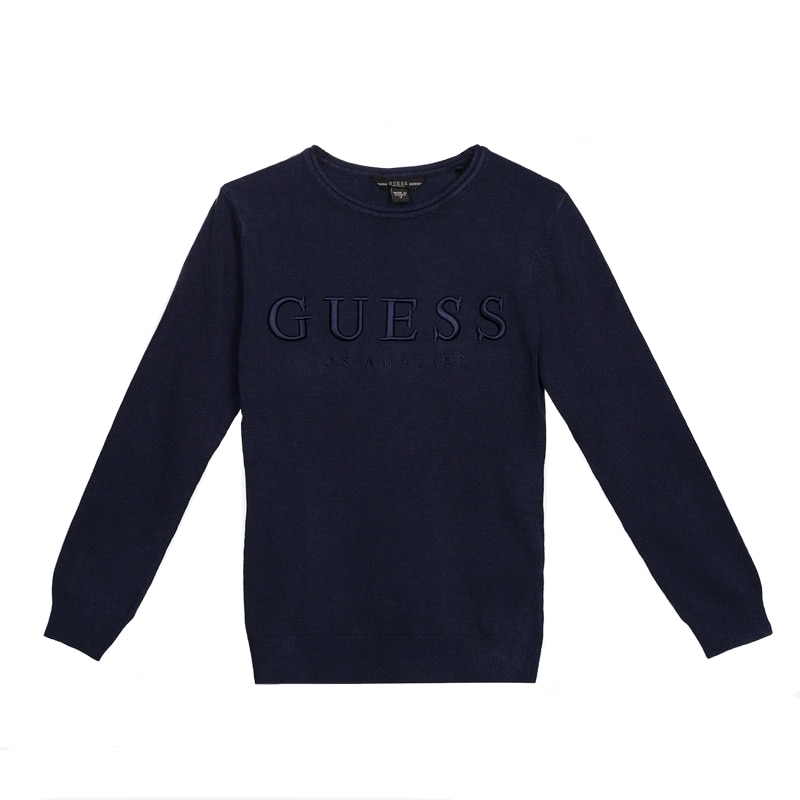 Pulover fete Guess Kids, bleumarin, 14 ani, logo brodat