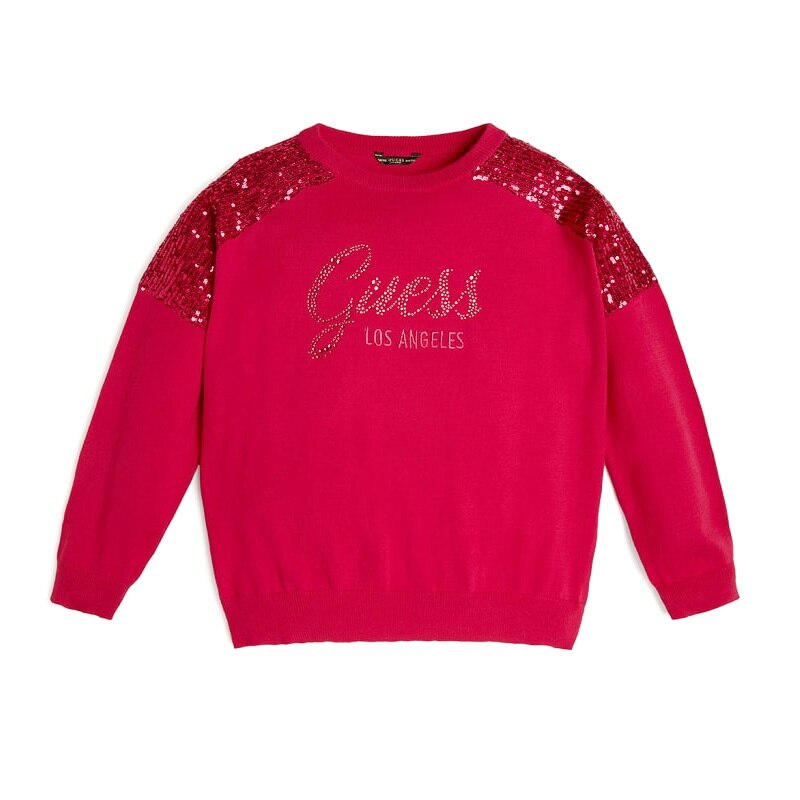 Pulover fete Guess Kids, roz, 14 ani, aplicatii de paiete