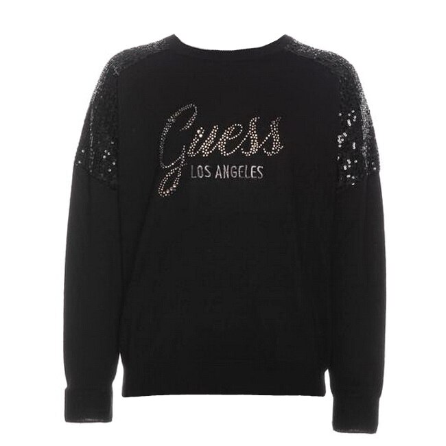 Pulover fete Guess Kids, negru, aplicatii de paiete