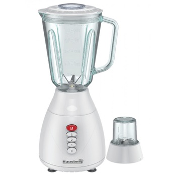 Blender 2 in 1 cu bol de sticla Hausberg HB-7761AB lama din otel inoxidabil, capacitate 1,5L, Alb Blender 2 in 1 cu bol de sticla Hausberg HB-7761AB lama din otel inoxidabil, capacitate 1,5L, Alb