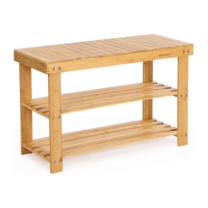 Рафт за обувки, 3 нива, 70 х 28 х 45 см, Бамбук, Естествен