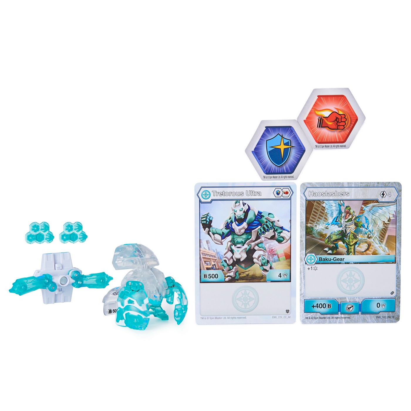 Set Bakugan Armored Alliance Baku-Gear figurina Tretorous Ultra alb