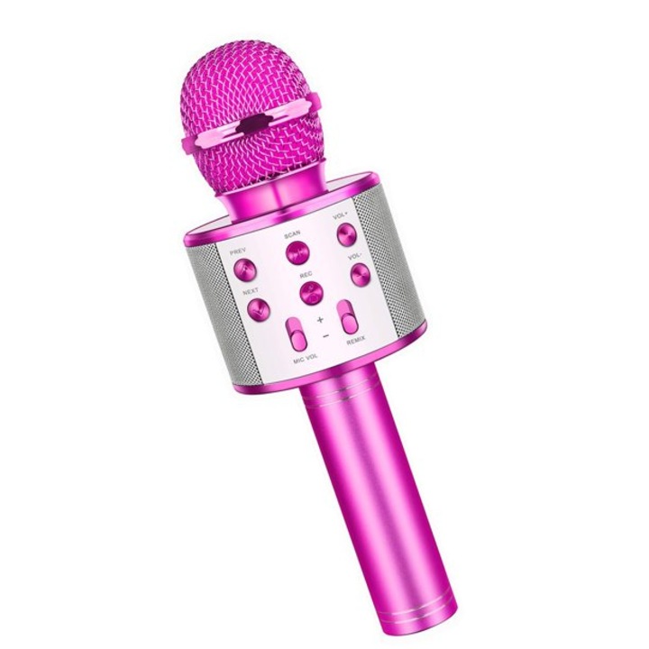 Microfon Karaoke de copii Wireless RLN Electronics™, Boxa integrata, Card SD, multifunctional, stereo, Pink