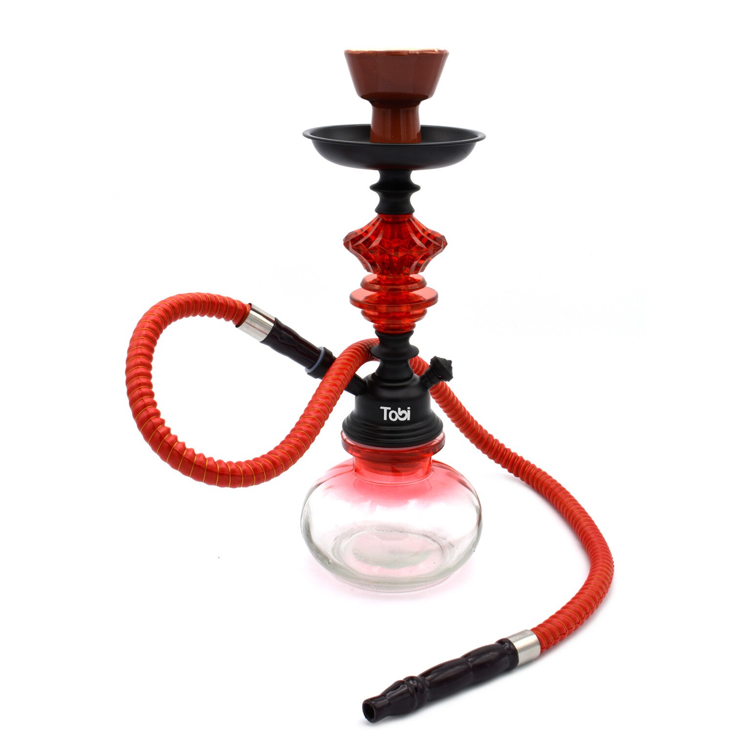 Narghilea Tobi, Agamy, Round Glass, 1 furtun, Rosu, 31 cm