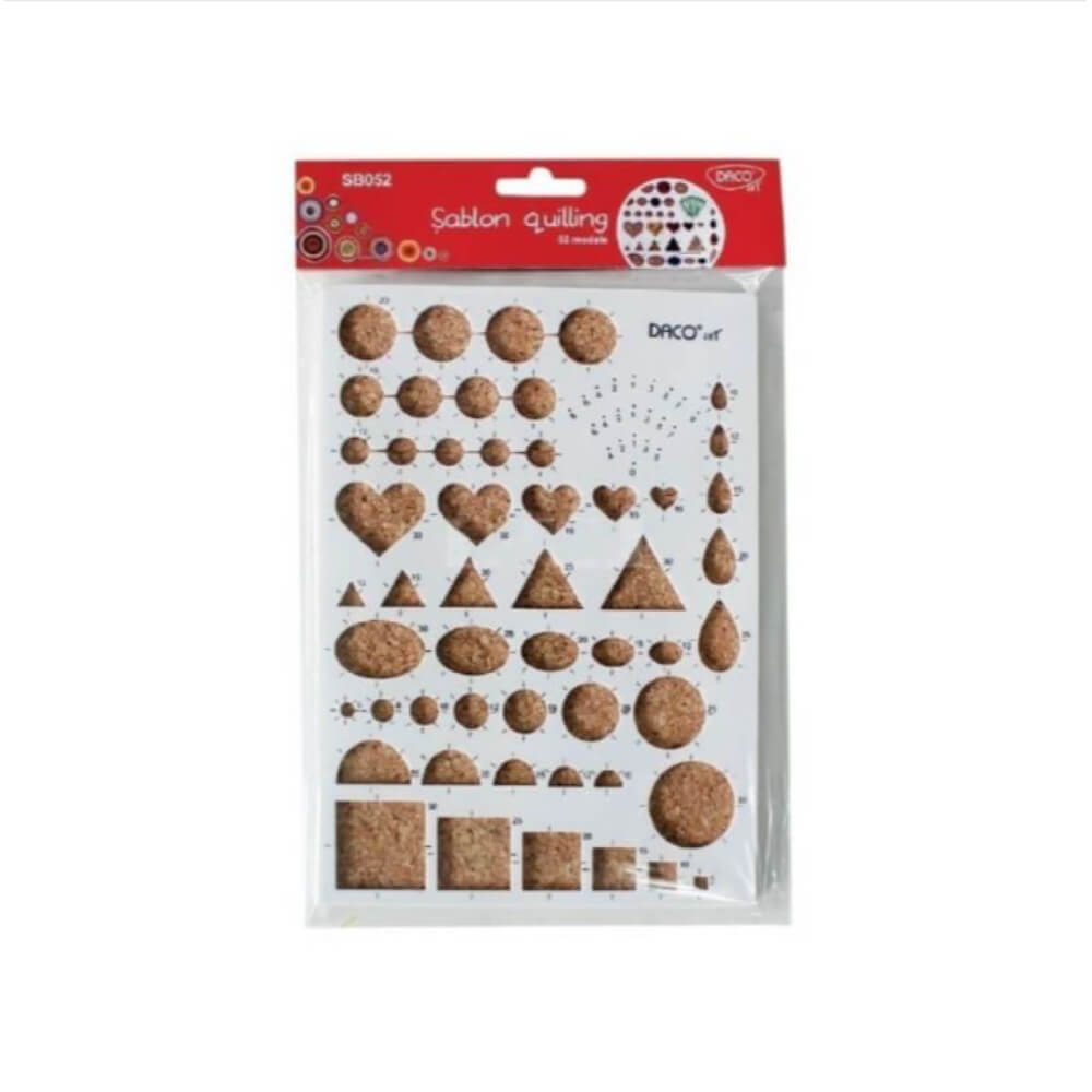 Sablon Quilling cu Diverse Modele DACO, 21x15 cm, 52 Suprafete pentru Trasare, Plastic, Alb