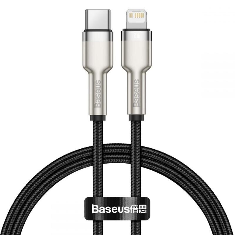 Cablu pentru incarcare si transfer de date Baseus Cafule Metal, USB Type-C/Lightning, Power Delivery 20W, 25cm, Negru
