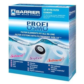 Set 3 cartuse filtrante sistem osmoza inversa, Barrier PROFI OSMO 100 etapele 1-3 Set 3 cartuse filtrante sistem osmoza inversa, Barrier PROFI OSMO 100 etapele 1-3