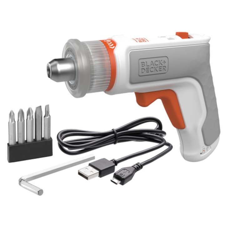 Акумулаторна отвертка Black & Decker BCRTA01-XJ 3in1, За ремонт на мебели, Захранване 3.6V, LED светлина, Сиво/Оранжево