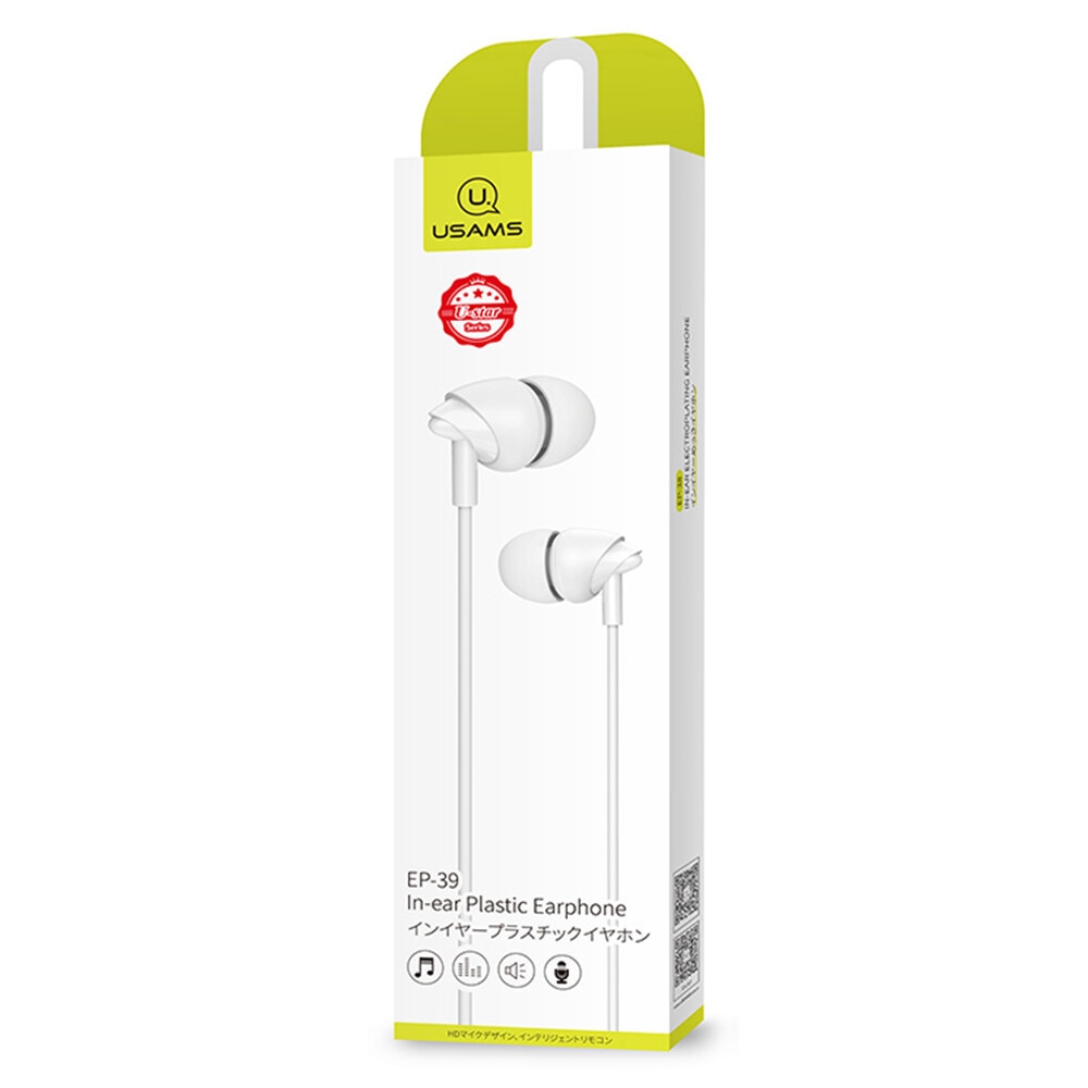 Casti audio USAMS EP-39, In-ear, Control pe fir, Jack 3.5mm, Lungime cablu 1.2m, Alb