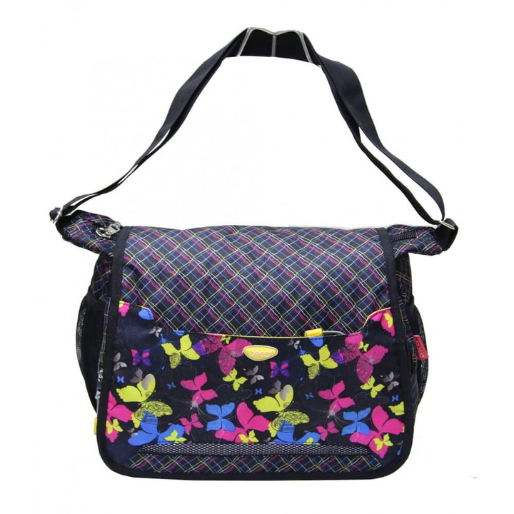 Umar DACO táska, virágmintás, 39x28x17 cm, poliészter, 2 cipzár és állítható pánt, többszínű