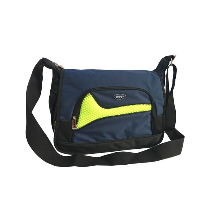 Umar DACO táska, 41x18x29 cm, nylon/PVC, 2 fő rekesszel és állítható pánttal, fekete/kék