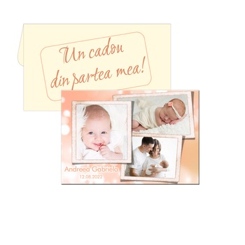 Marturie pentru botez, personalizata cu 3 fotografii, dimensiune magnet 9.5cm x 6.5cm, plic crem Marturie pentru botez, personalizata cu 3 fotografii, dimensiune magnet 9.5cm x 6.5cm, plic crem