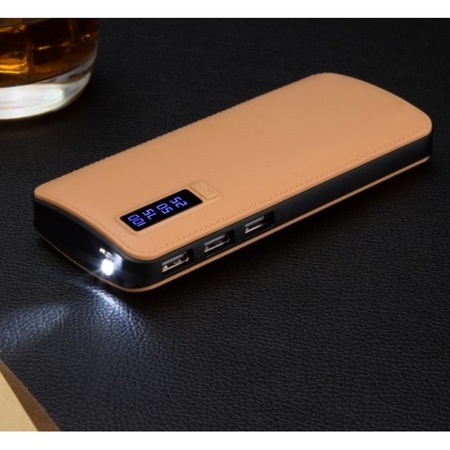 Baterie Externa, POWER BOX 30000mAh, 3 port USB si Lanterna, Bej