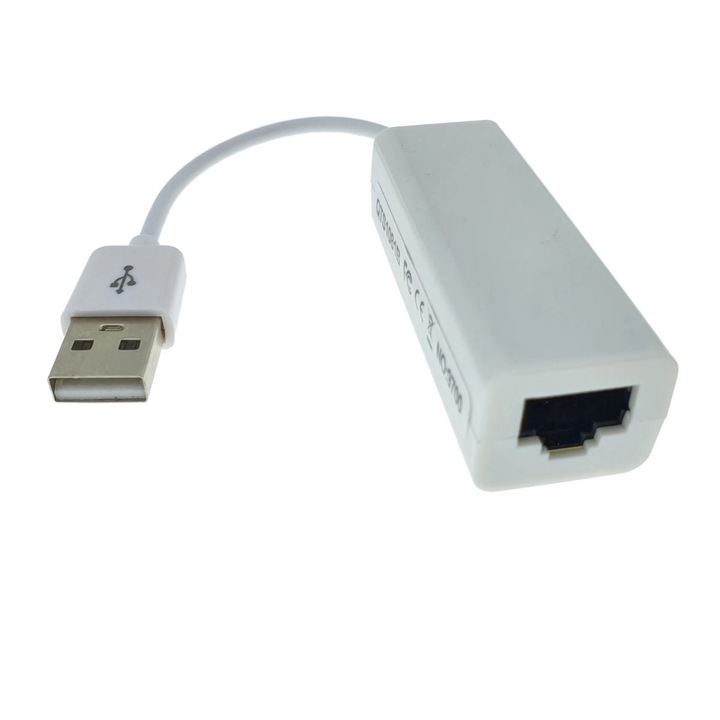 Placa de retea, USB 2.0 tata la RJ-45 mama, adaptor LAN Ethernet, internet 10/100 Mbps, alb