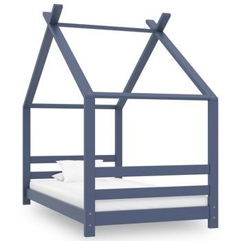 Cadru de pat pentru copii din lemn masiv de pin, vidaXL, Lemn, 166 x 88 x 147.5 cm, Gri Cadru de pat pentru copii din lemn masiv de pin, vidaXL, Lemn, 166 x 88 x 147.5 cm, Gri