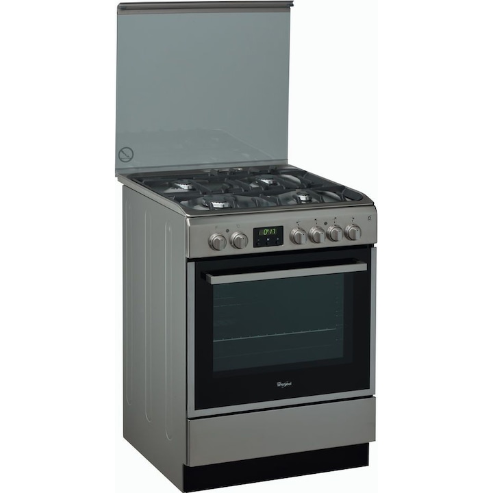 Комбинирана готварска печка Whirlpool ACMT 6332/IX, 6th Sense, 4 нагревателни зони, Газ, Електрическа фурна, Грил, Клас A, 60 cм, Inox