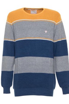 Pulover barbati cu imprimeu in dungi, Guess Jeans, Multicolor, L Pulover barbati cu imprimeu in dungi, Guess Jeans, Multicolor, L