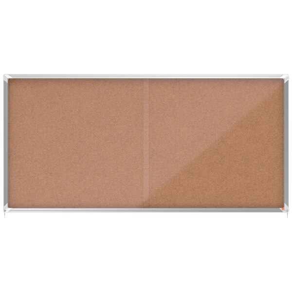Avizier NOBO Premium Plus, interior, pluta, 27 X A4, geam glisant si cheie, natur