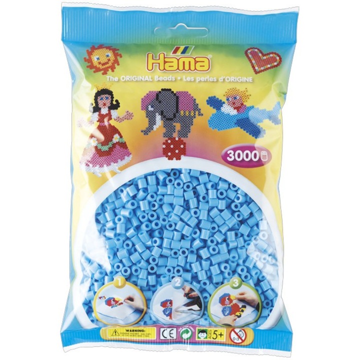Margele de calcat HAMA MIDI Albastru Pastel, 3000 buc in pungulita