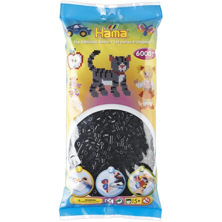Margele de calcat HAMA MIDI NEGRU, 6000 buc in pungulita