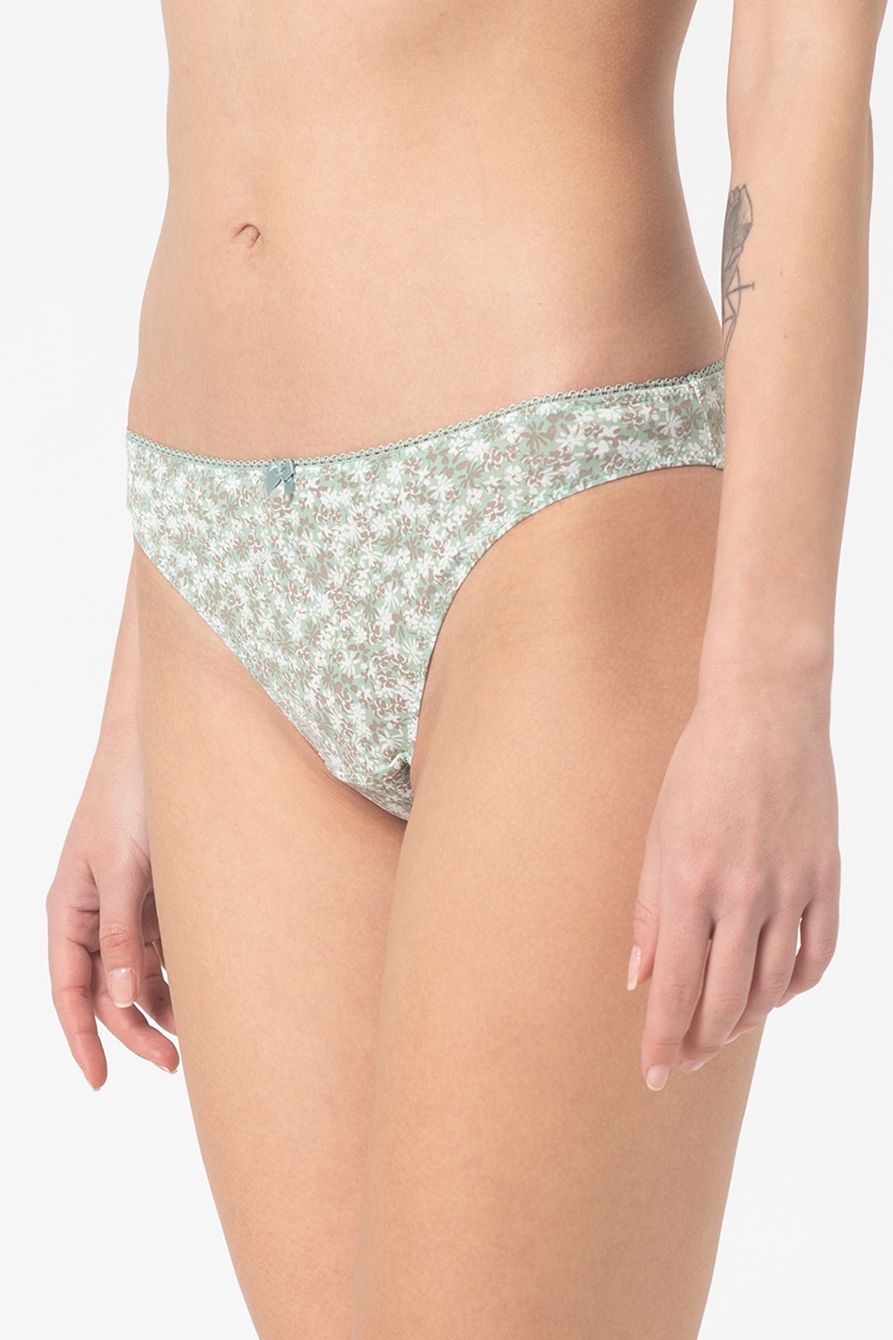 ESPRIT Bodywear, Set de chiloti hipster cu imprimeu floral Dackota - 2 perechi, Verde menta/Alb