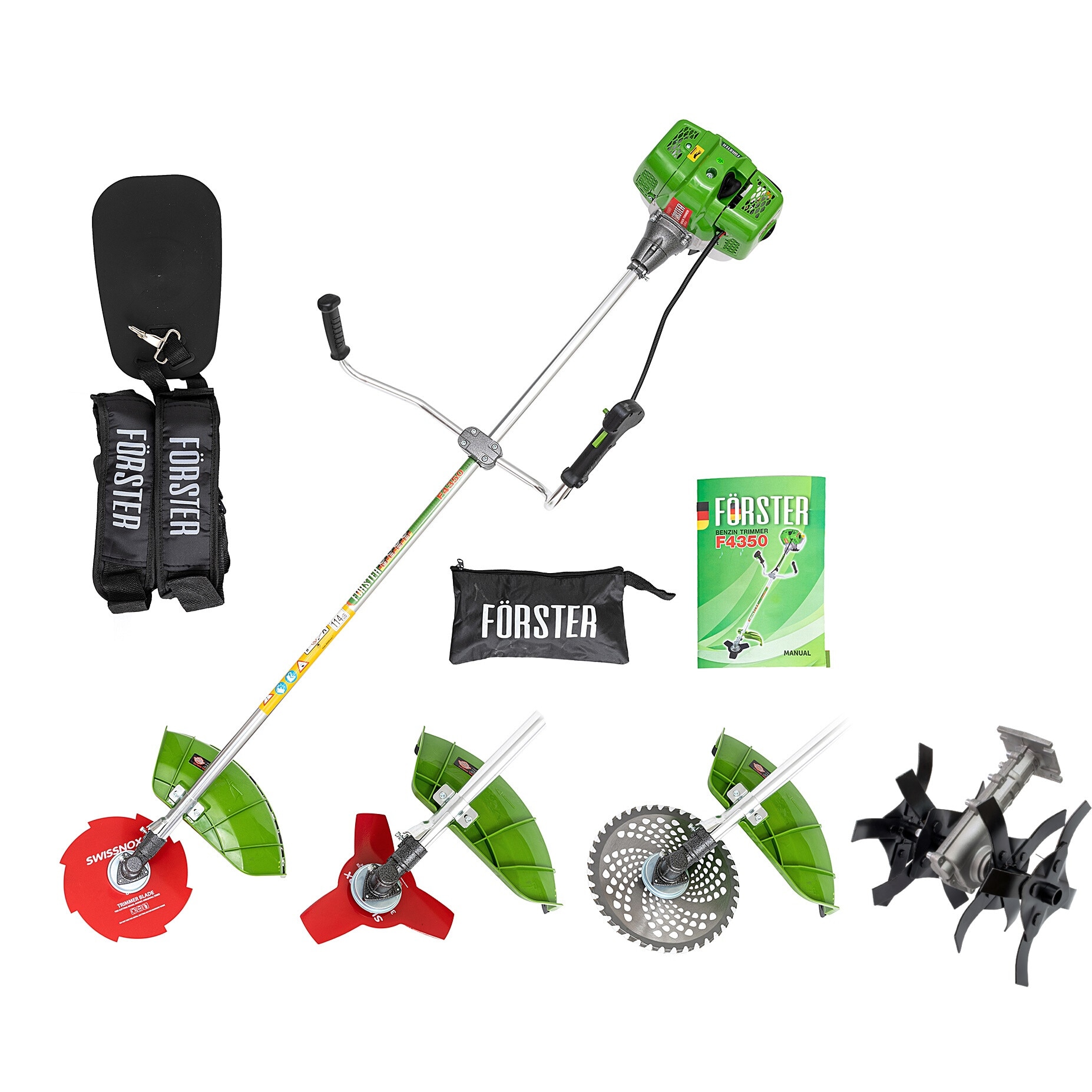 Motocoasa pe benzina Forster F4350, 3.3 CP, 4 sisteme de taiere si cultivator